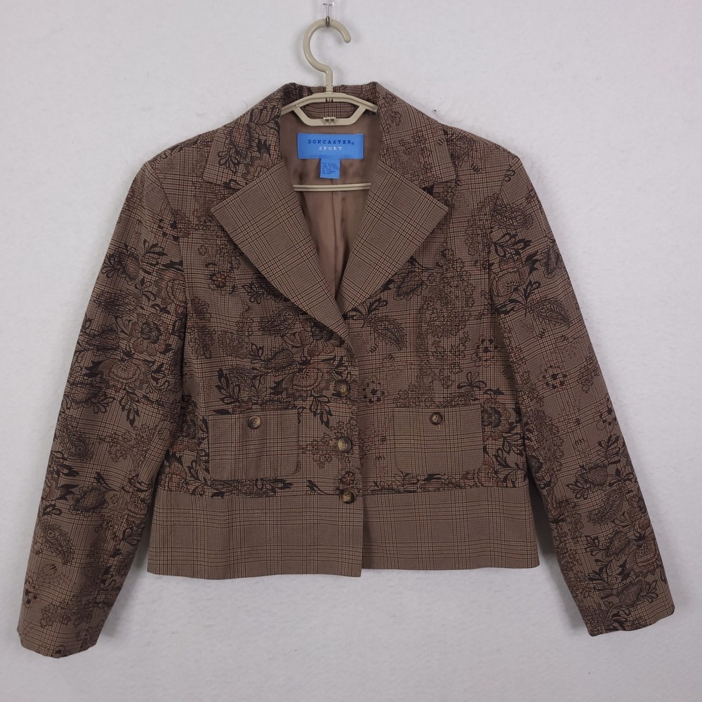 Doncaster Sport Blazer Jacket Size 16 Glen Plaid Floral Paisley Luxury Old Money